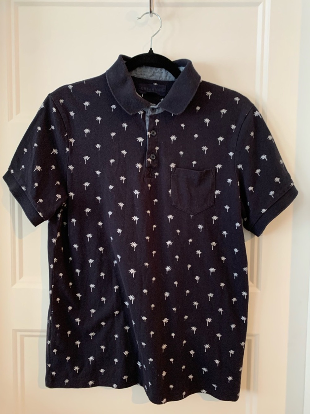 URBAN MAN Navy Palm-Print Polo Shirt - Men's Casual Collared Tee